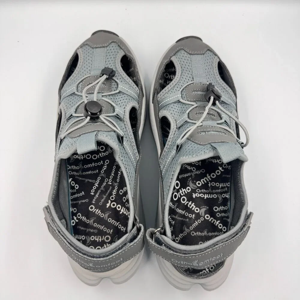 OrthoComfoot Mens 9 Gray Orthopedic Hiking Sandals Closed Toe Cushion Comfort